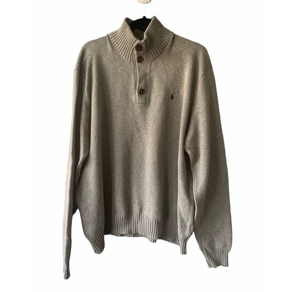 Polo Ralph Lauren Other - Ralph Lauren Gray XXL Turtleneck Sweater Heavy Knit Cotton Button Long Sleeve